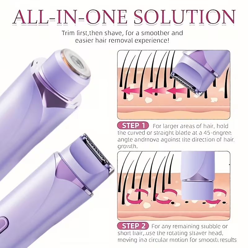 Dual Head Women's Electric Shaver – Type-C Rechargeable Wet & Dry Trimmer