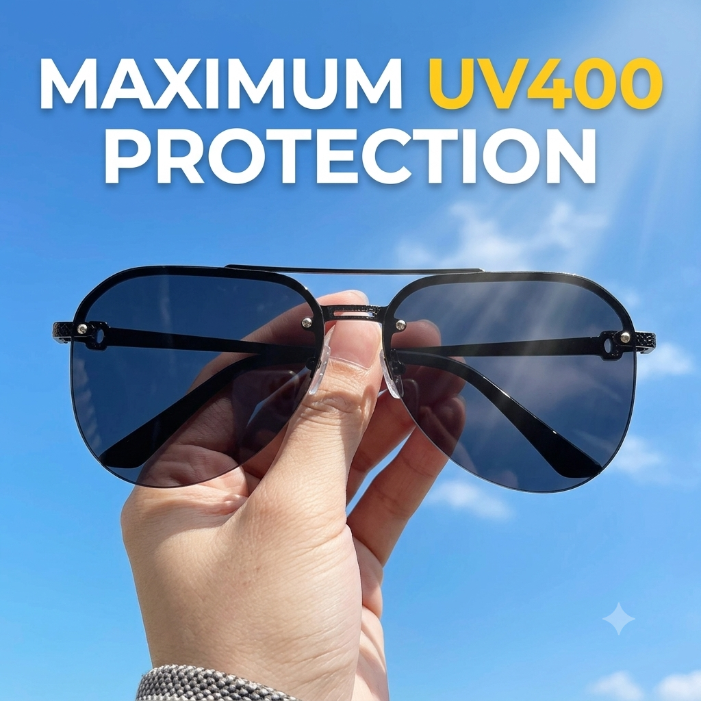 2025 Luxury Half-Rim UV400 Sunglasses – Large-Frame Unisex Fashion Eyewear