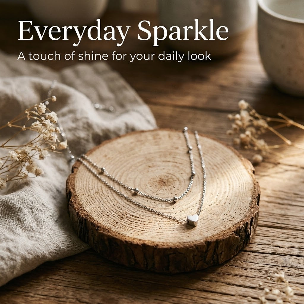 Tiny Heart Choker Necklace โ Double-Layered Beaded Stainless Steel Jewelry for Women