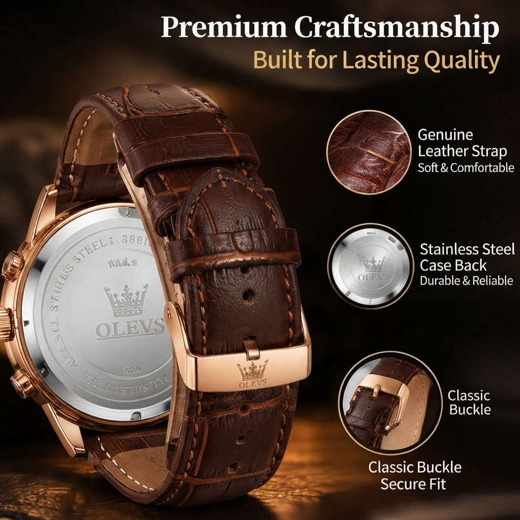 Men’s Moon Phase Watch – Roman Dial with Auto Date & Luminous Hands