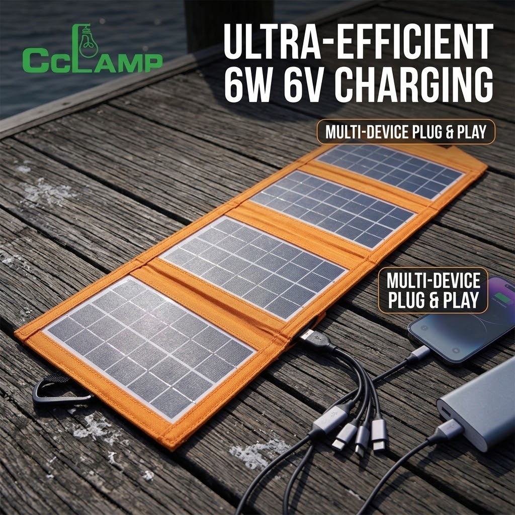 6W Foldable Solar Panel – Portable 6V Outdoor Charging Panel with Backpack Clip