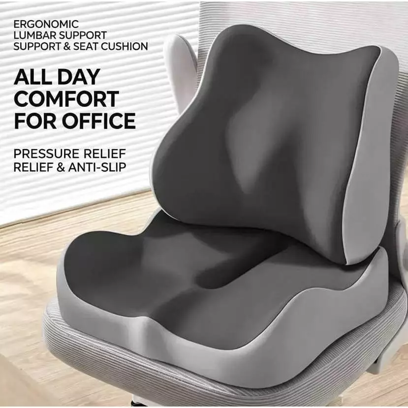 Breathable Memory Foam Lumbar Support Seat Cushion – Comfortable Office, Student & Car Use