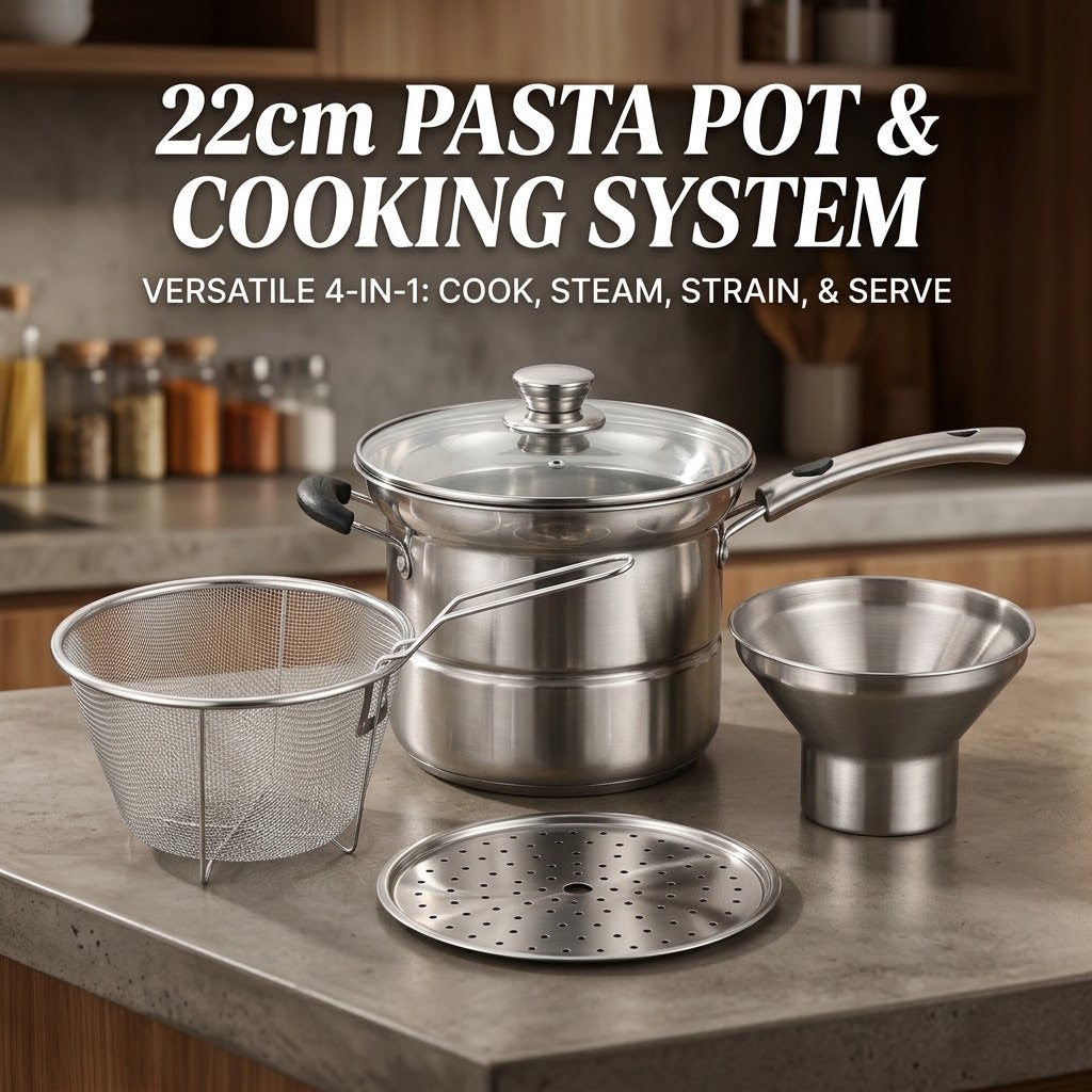 Stainless Steel Pasta Pot – Noodle & Soup Cooking Pan with Funnel
