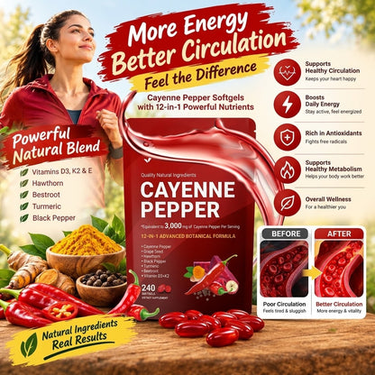 Pepper Softgels – 12-in-1 Formula with Vitamins D3, K2 & E, Hawthorn, Beetroot & Turmeric