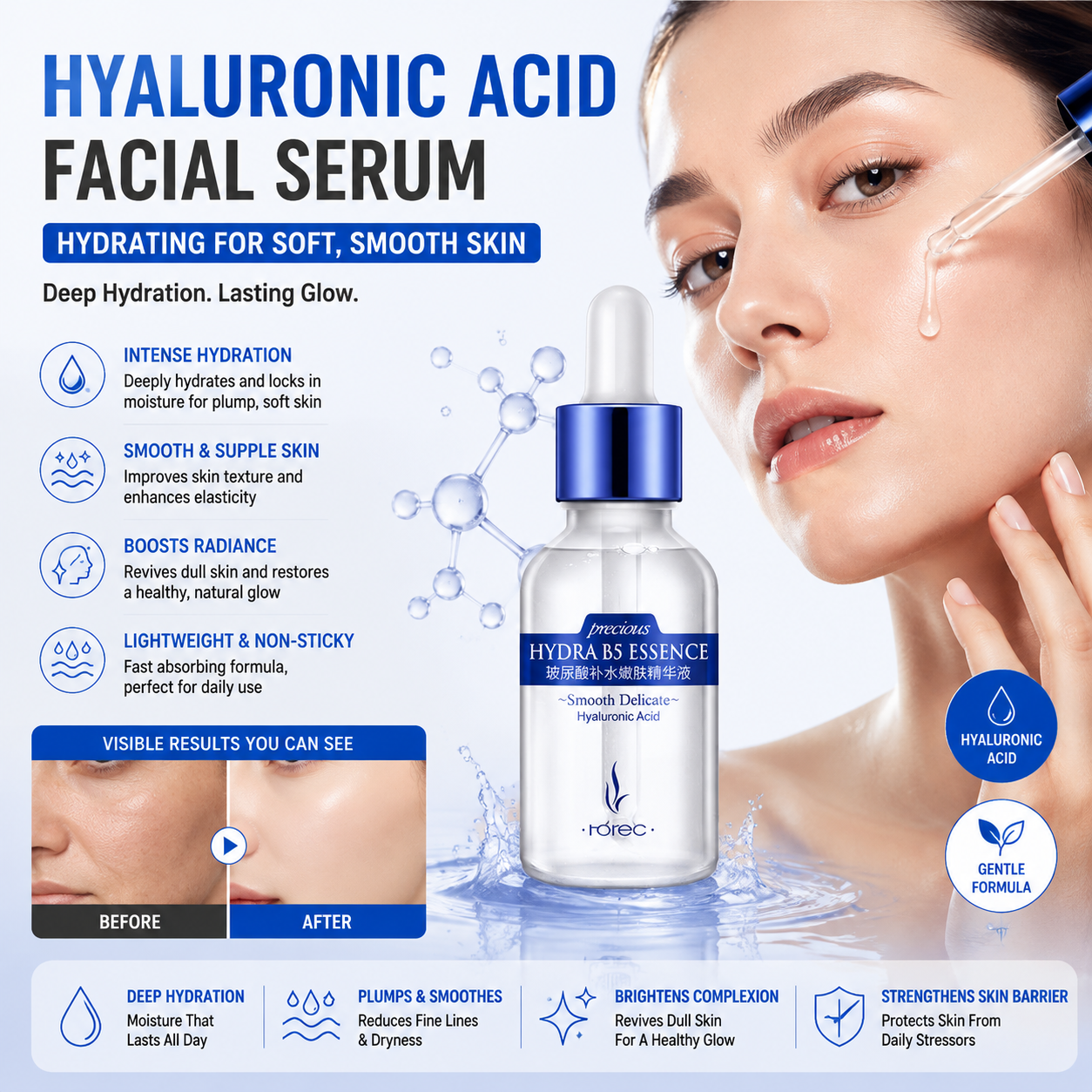 Hyaluronic Acid Facial Serum Hydrating for Soft, Smooth Skin