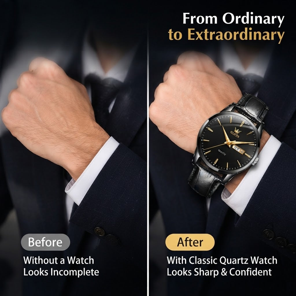 Men’s Genuine Leather Strap Watch with Calendar & Luminous Dial