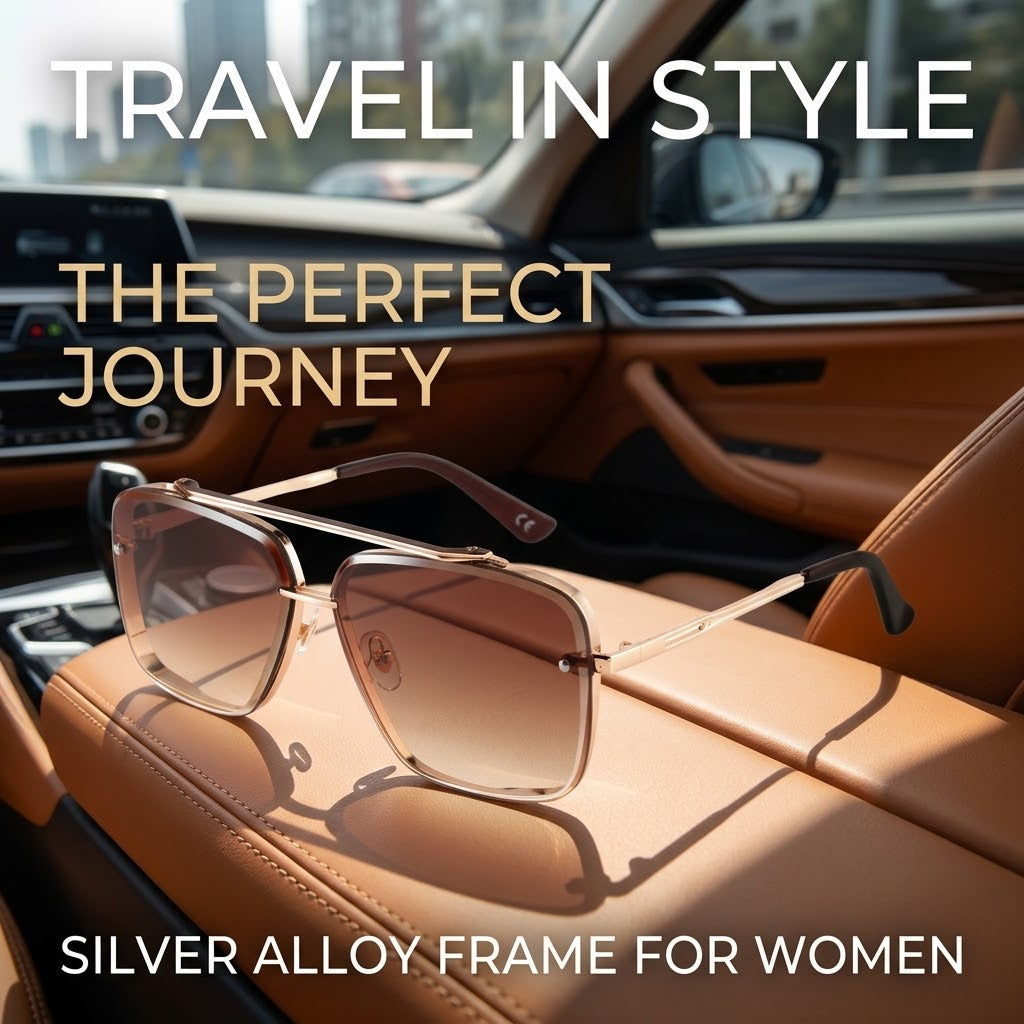 Women’s Fashion Square Sunglasses – Silver Alloy Frame Stylish Eyewear