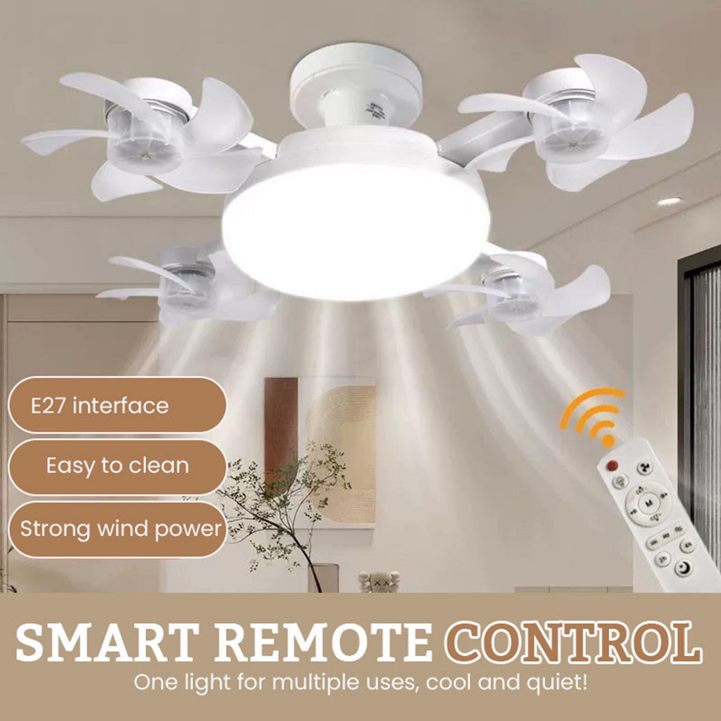 Fan – Foldable LED Lamp with Remote Control, Adjustable Wind Speed & Dimmable Lighting