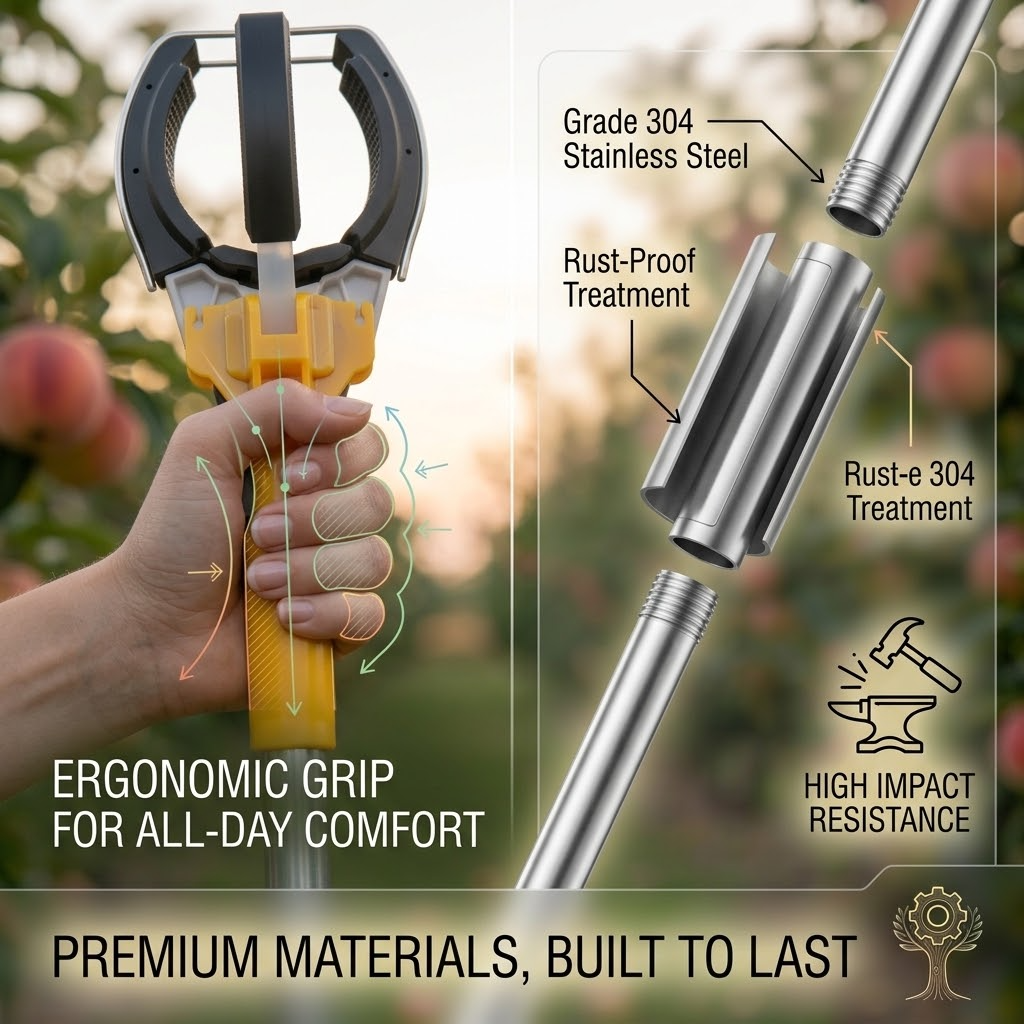 Fruit Picker Tool – Long-Reach Stainless Steel Pole with Soft Rubber Paw for Easy Harvesting