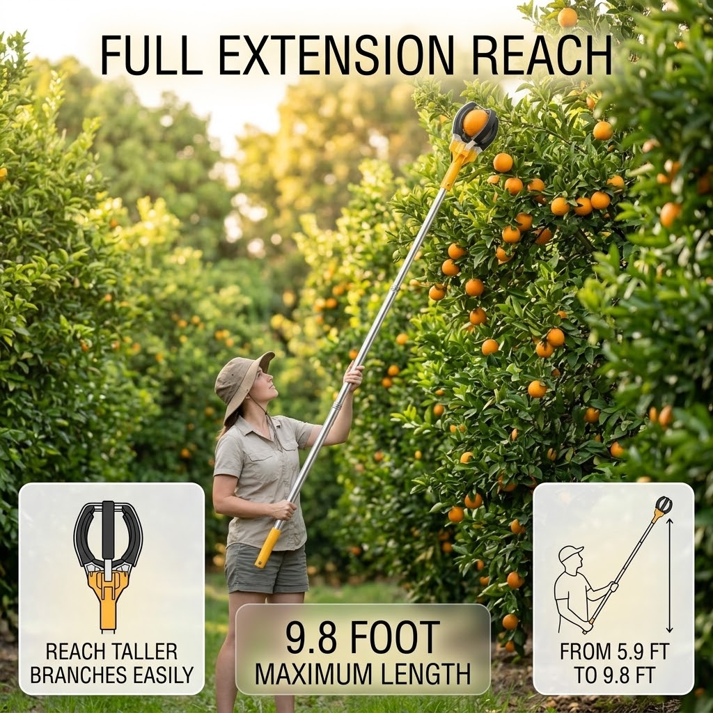 Fruit Picker Tool – Long-Reach Stainless Steel Pole with Soft Rubber Paw for Easy Harvesting