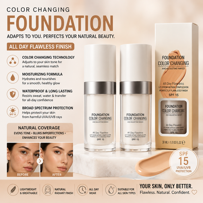 Color Changing – Waterproof Moisturizing Liquid Makeup with SPF 15 & Natural Coverage