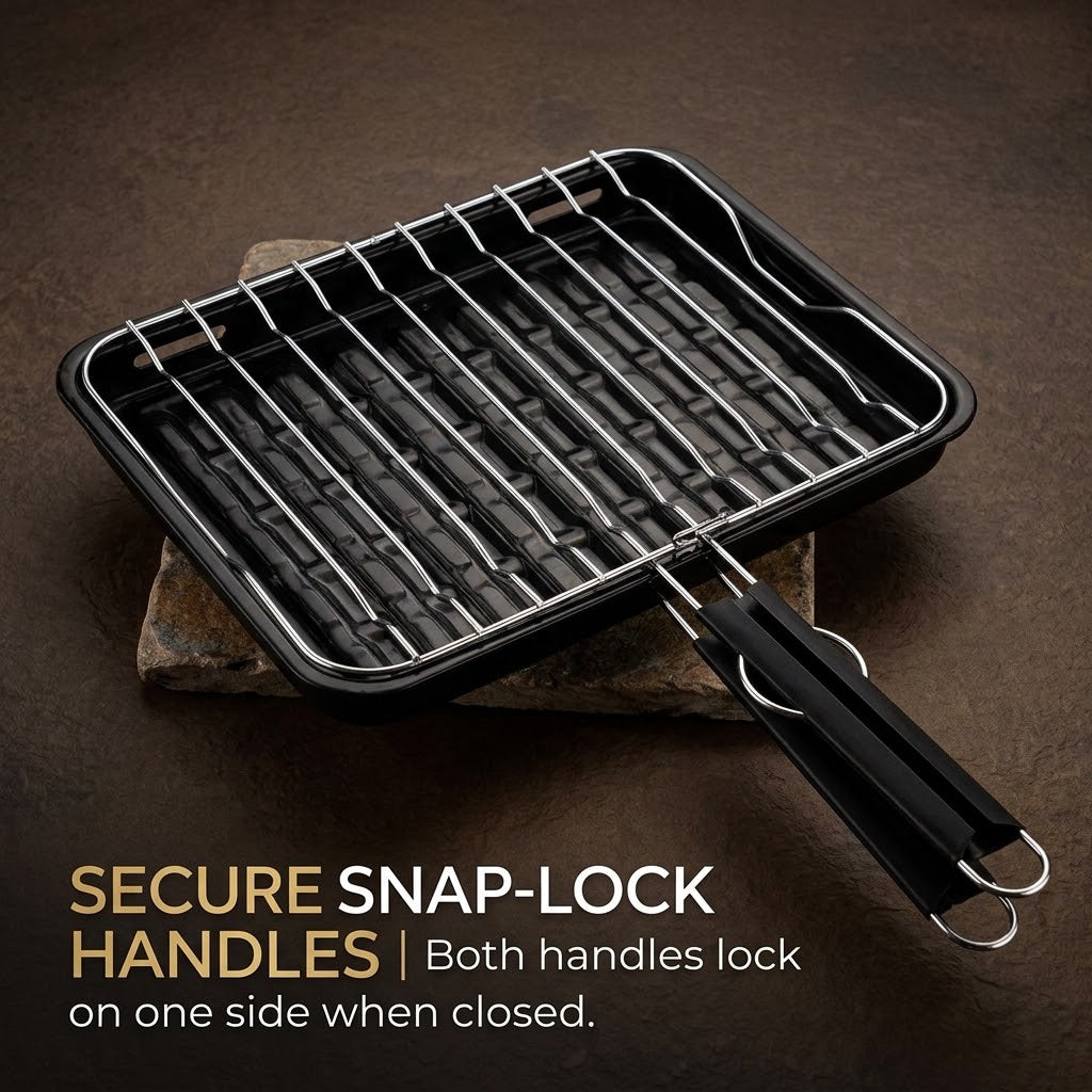 Rectangular Stovetop Grill Pan – Black Enamel Fish Grill Pan & with Removable Chrome Mesh Lid
