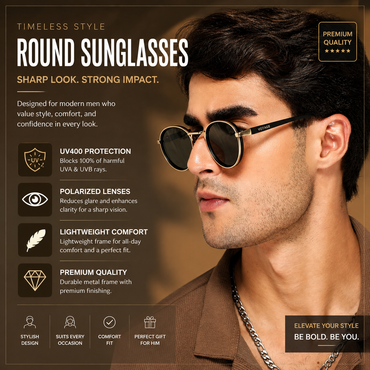 Vintage Round Metal Frame Sunglasses – Unisex Polarized Photochromic Eyewear