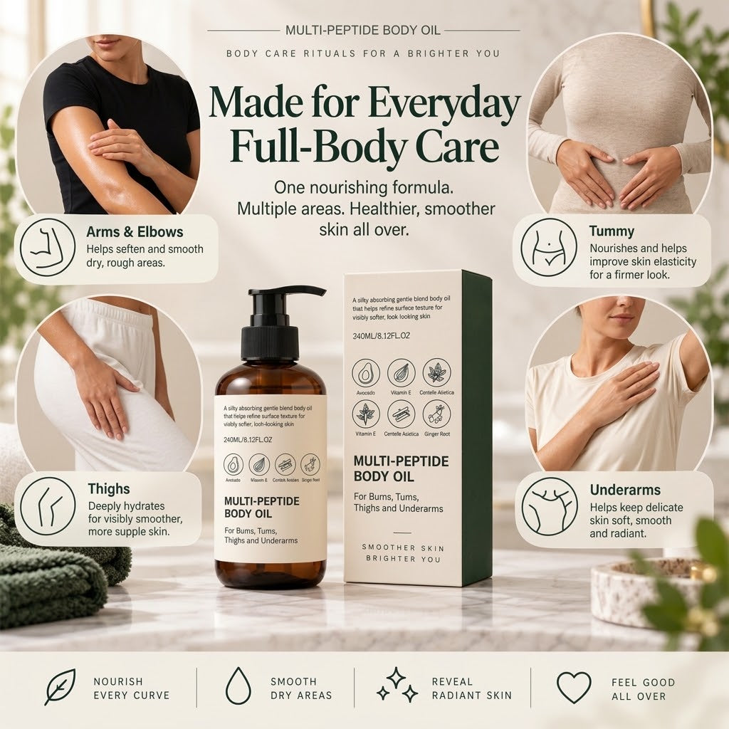 Ginger Body Oil – 240ml Fast-Absorbing Peptide, Avocado & Centella Asiatica Skin Care Oil
