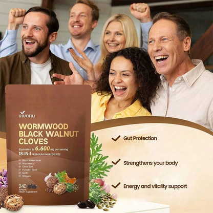 Wormwood, Black Walnut & Clove Capsules – 18-in-1 Herbal Supplement