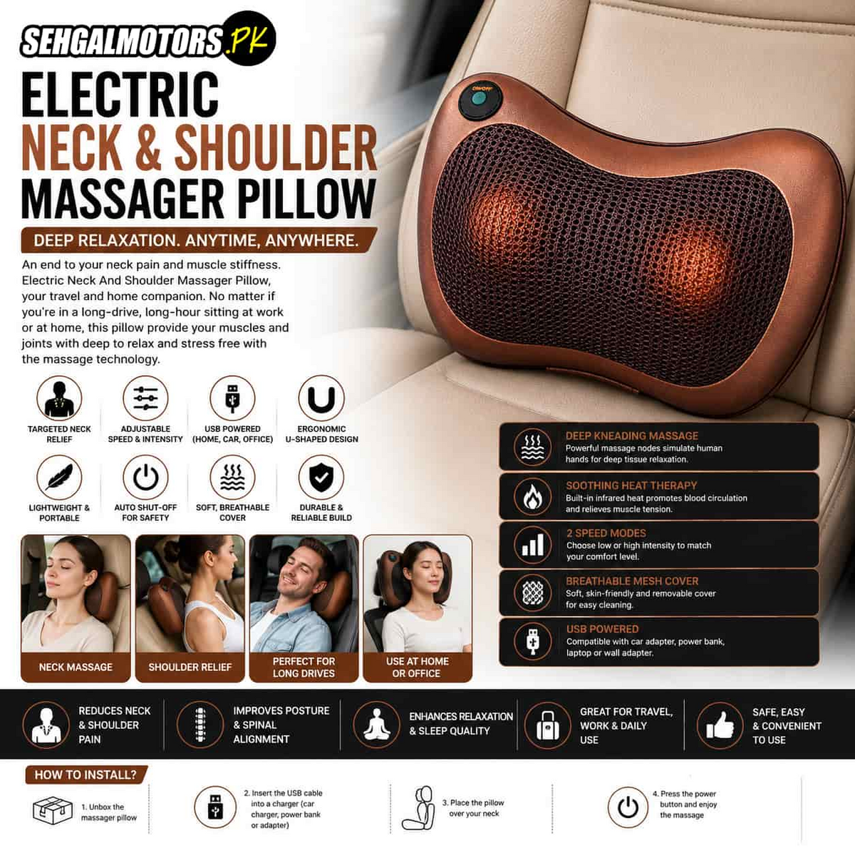 Massage Pillow – Comfortable Fascia Massager for Driving, Home &  Relaxation