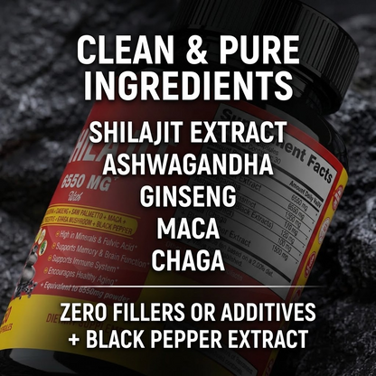 High-Potency Shilajit Capsules – Vegan Herbal Supplement with Ashwagandha & Ginseng