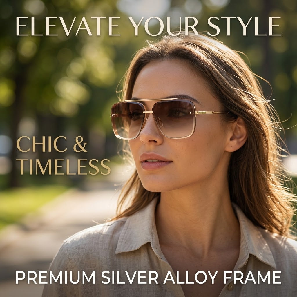 Women’s Fashion Square Sunglasses – Silver Alloy Frame Stylish Eyewear