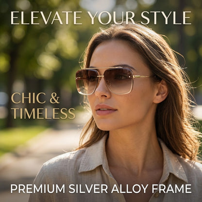 Women’s Fashion Square Sunglasses – Silver Alloy Frame Stylish Eyewear