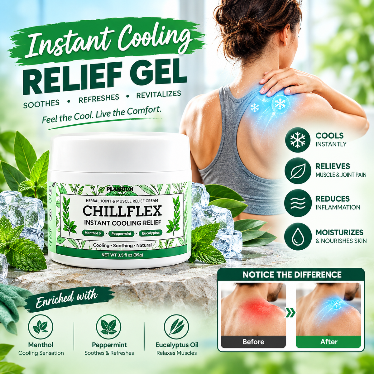 CHILLFLEX Cooling Relief Gel – Menthol Massage Gel for Body Comfort
