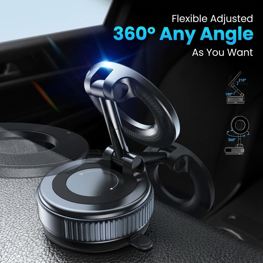Magnetic Suction Cup Phone Mount for MagSafe – 360° Adjustable Foldable Car Phone Holder