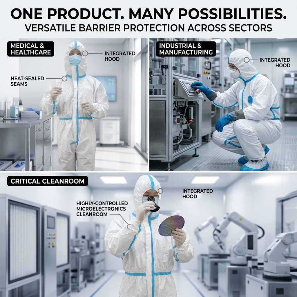 Hooded Nonwoven Protective Coverall – One-Piece Suit with Blue Stripes