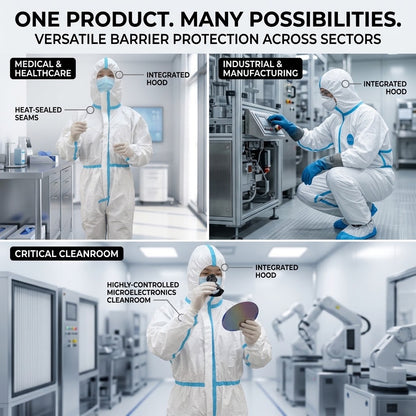 Hooded Nonwoven Protective Coverall – One-Piece Suit with Blue Stripes