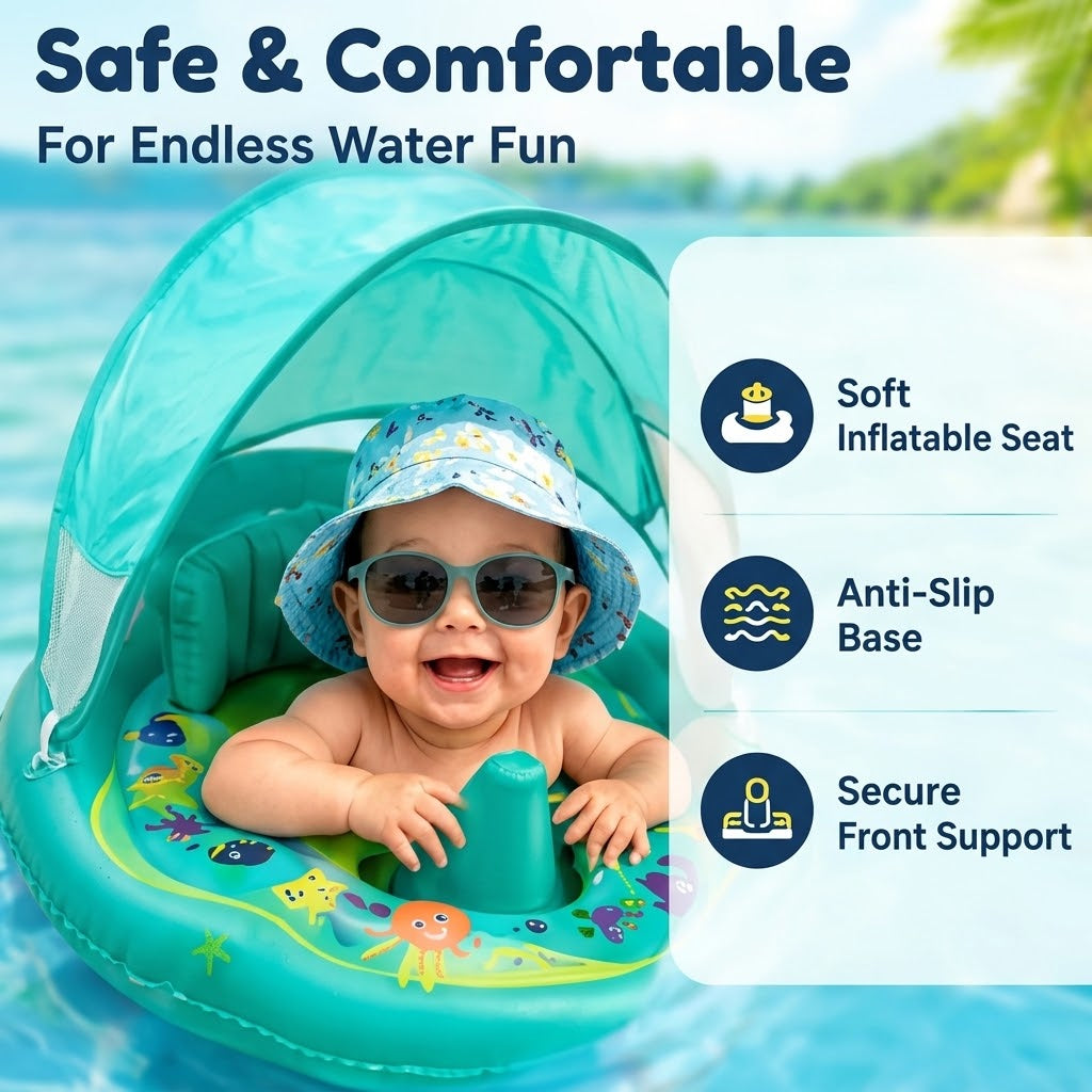 Baby Pool Float with Adjustable Canopy – Infant Swim Seat