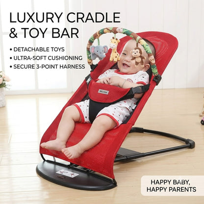 Foldable Baby Rocking Chair Soft Cushioned Infant Cradle with Toys