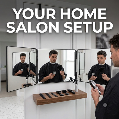 3-Sided Foldable Self Haircut Mirror – Telescopic Hangable Salon Mirror for Hair Trimming & Grooming
