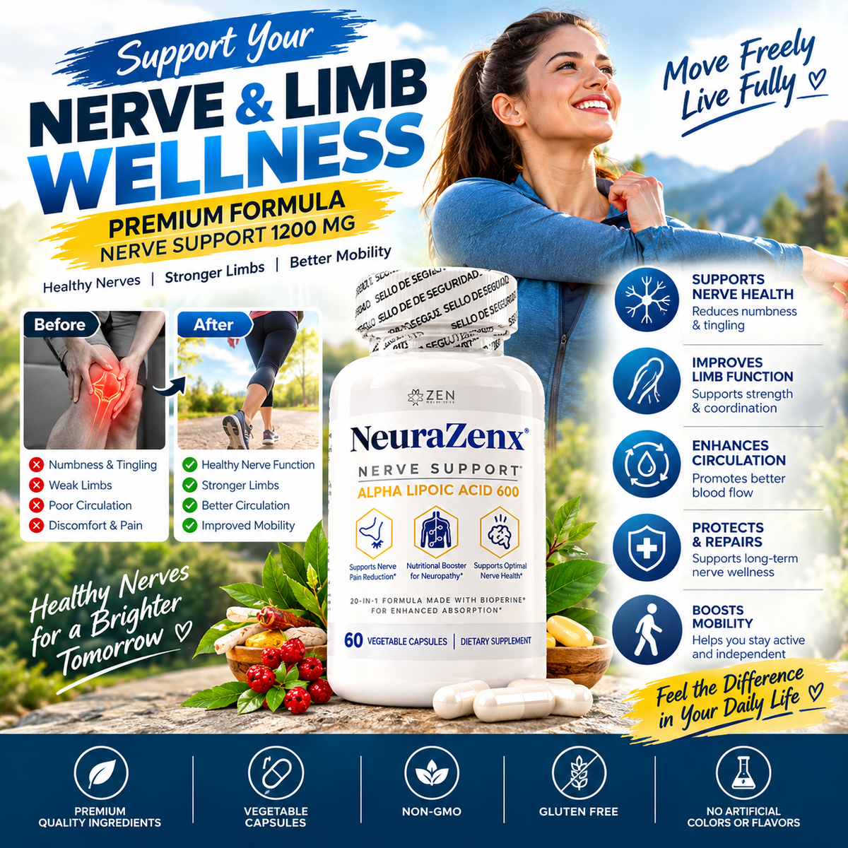 Premium Nerve & Limb Wellness Supplement 1200mg