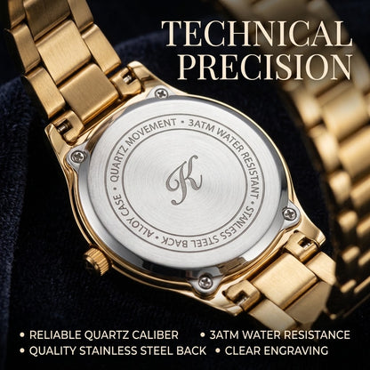 Women’s Luxury Quartz Watch – Sunray Dial, Crystal Fluted Bezel & Two-Tone Metal Bracelet