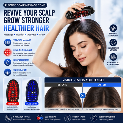 Electric Scalp Massage Comb – Vibration LED Light & Spray