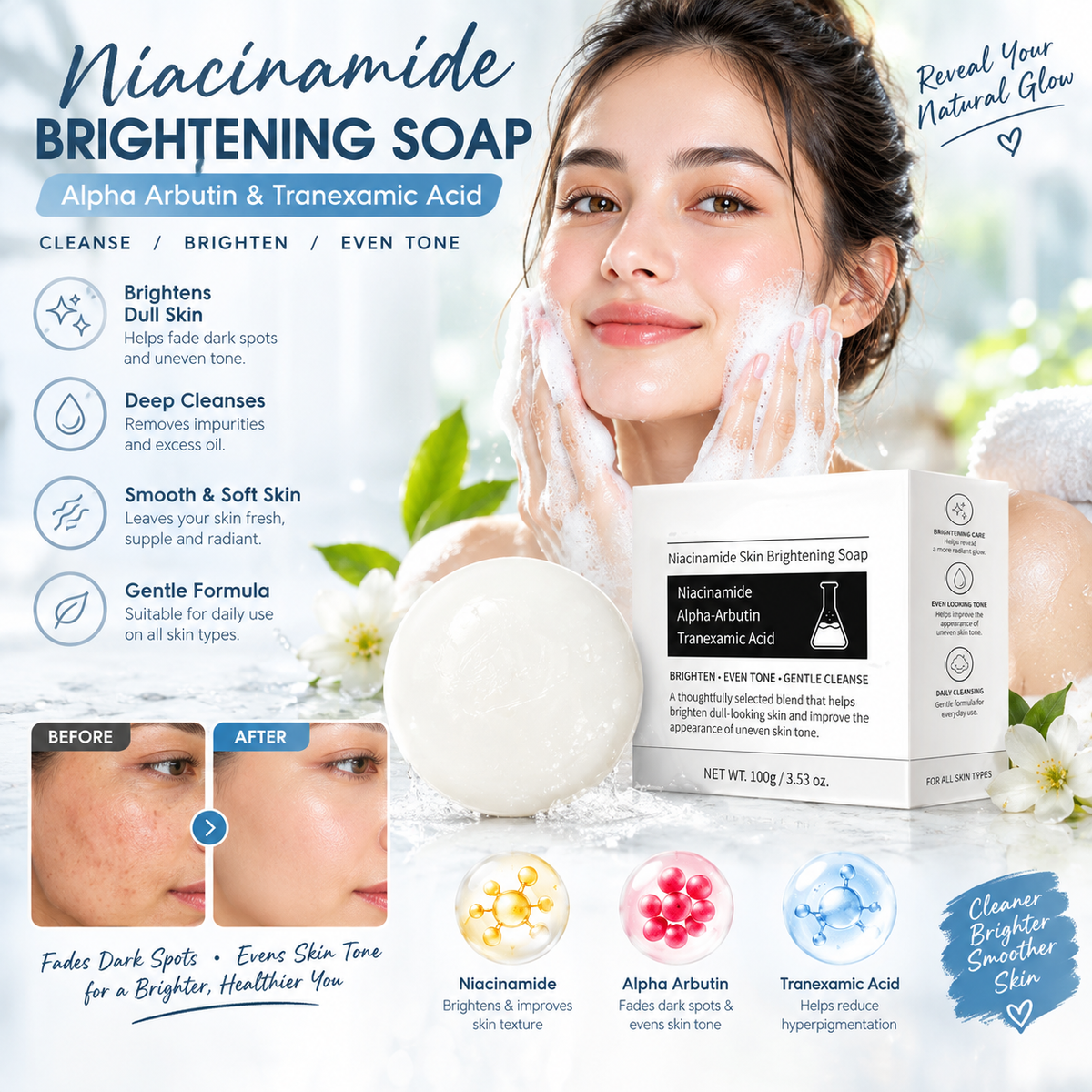 Niacinamide Brightening Soap – Alpha Arbutin &amp; Tranexamic Acid