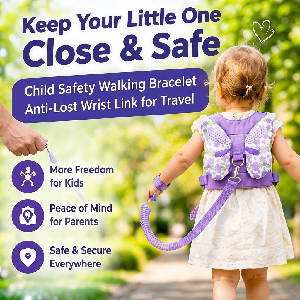 Child Safety Walking Bracelet – Anti-Lost Wrist Link for Travel