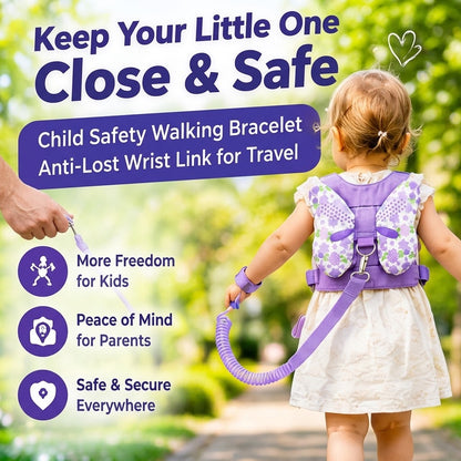 Child Safety Walking Bracelet – Anti-Lost Wrist Link for Travel