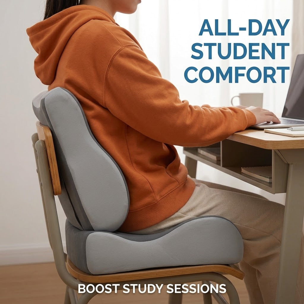 Breathable Memory Foam Lumbar Support Seat Cushion – Comfortable Office, Student & Car Use