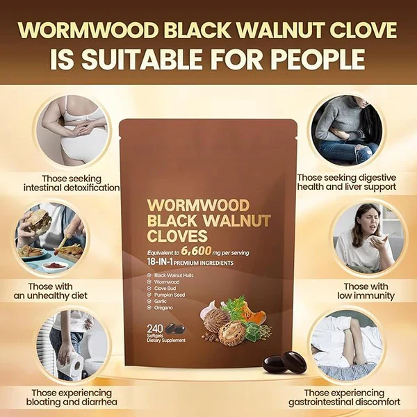 Wormwood, Black Walnut & Clove Capsules – 18-in-1 Herbal Supplement