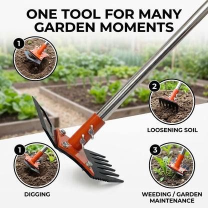 High-Carbon Steel Multi-Use Garden Hoe – Rake, Weeding & Spade Hand Tool