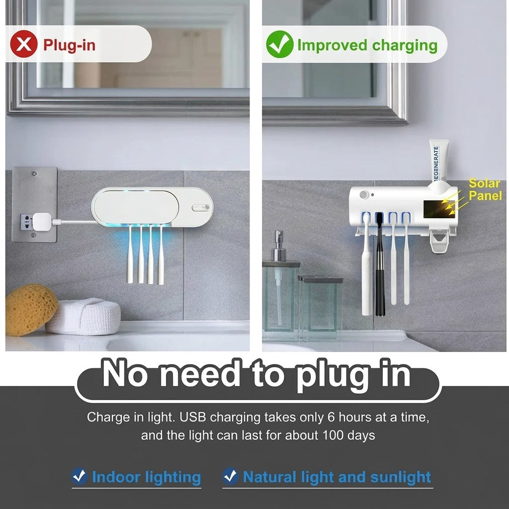 Toothbrush Holder with Toothpaste Dispenser – Wall-Mounted Bathroom Organizer