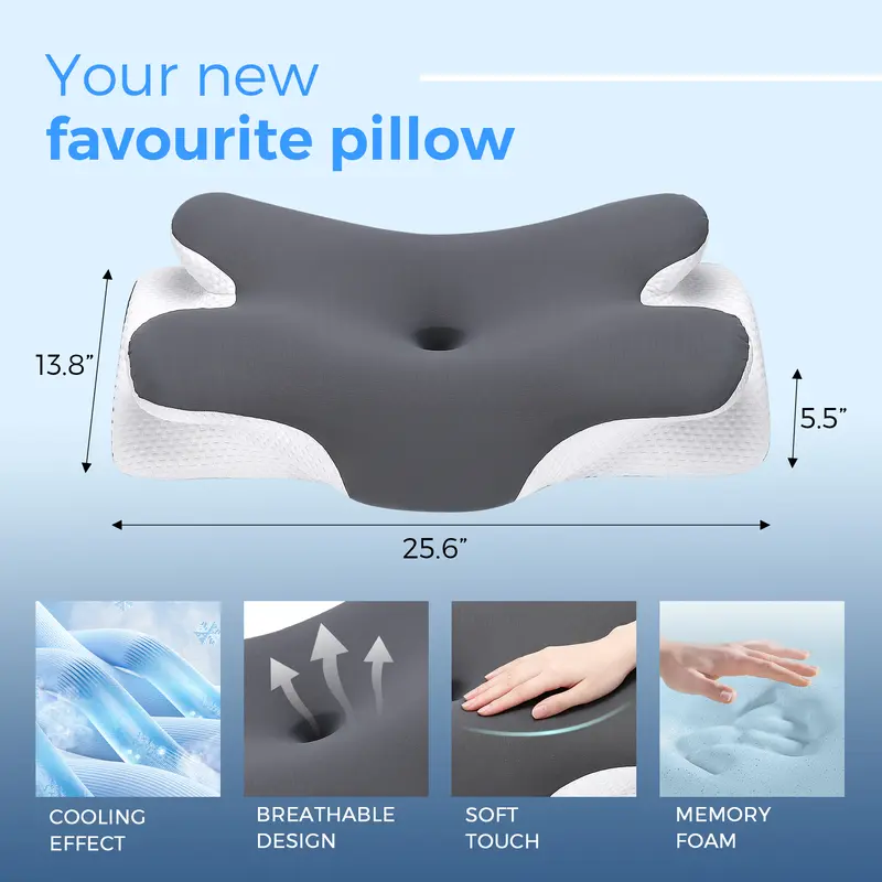 Memory Foam Cervical Pillow – Breathable Butterfly Contoured Pillow with Slow-Rebound Neck Support