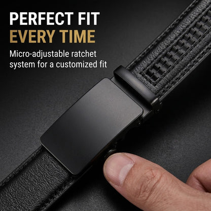 Men's Automatic Buckle Belt – Black PU Leather Ratchet Belt