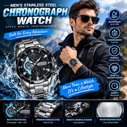 Men’s Stainless Steel Waterproof Chronograph Watch