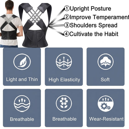 Corrector Back Brace – Neoprene Lumbar Support Belt with Breathable Shoulder Straps