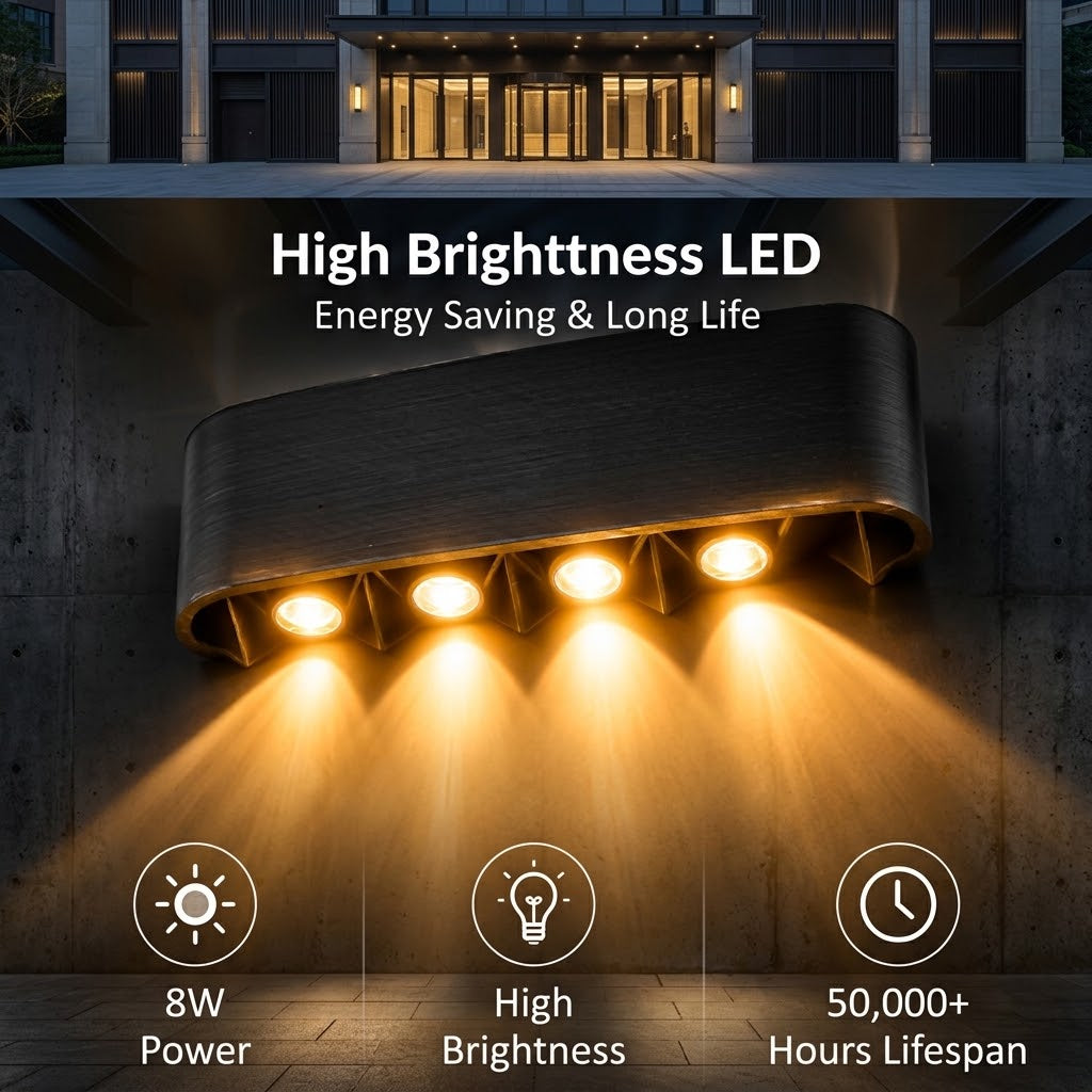 Modern Outdoor LED Wall Light – 8W Waterproof IP65 Aluminum Exterior Lighting
