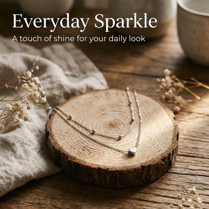 Tiny Heart Choker Necklace – Double-Layered Beaded Stainless Steel Jewelry for Women