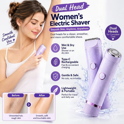 Dual Head Women's Electric Shaver – Type-C Rechargeable Wet & Dry Trimmer