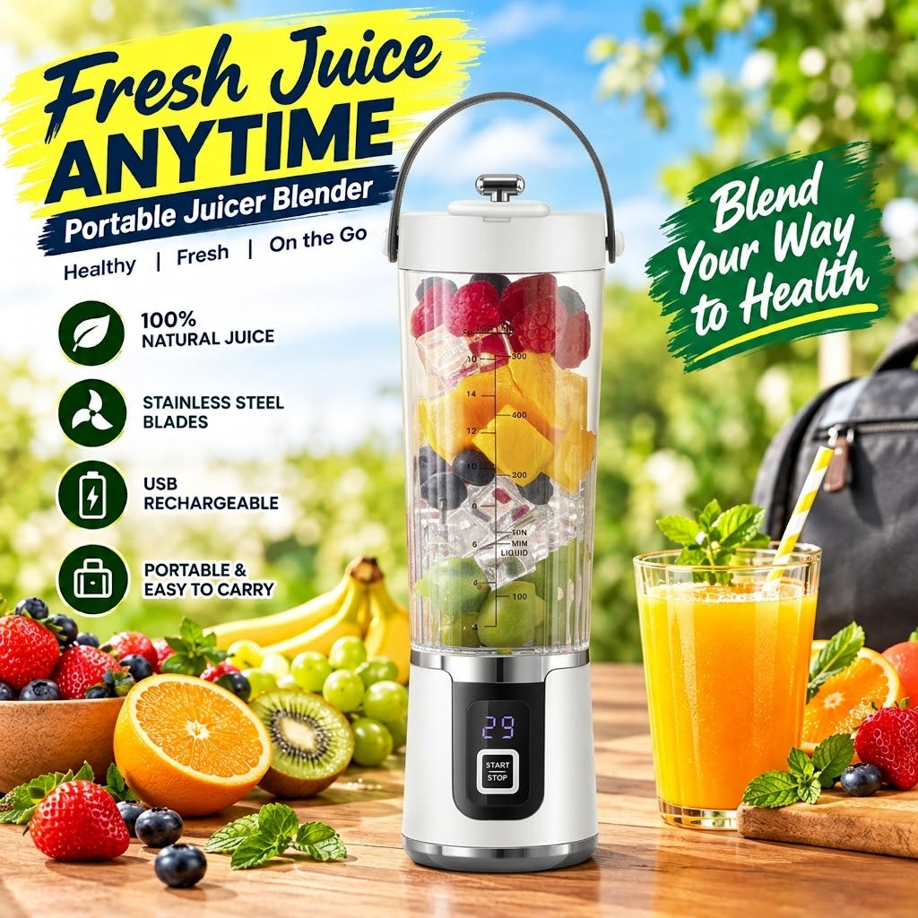 USB Rechargeable Portable Juicer – Stainless Steel Blades for Home, Office & Travel