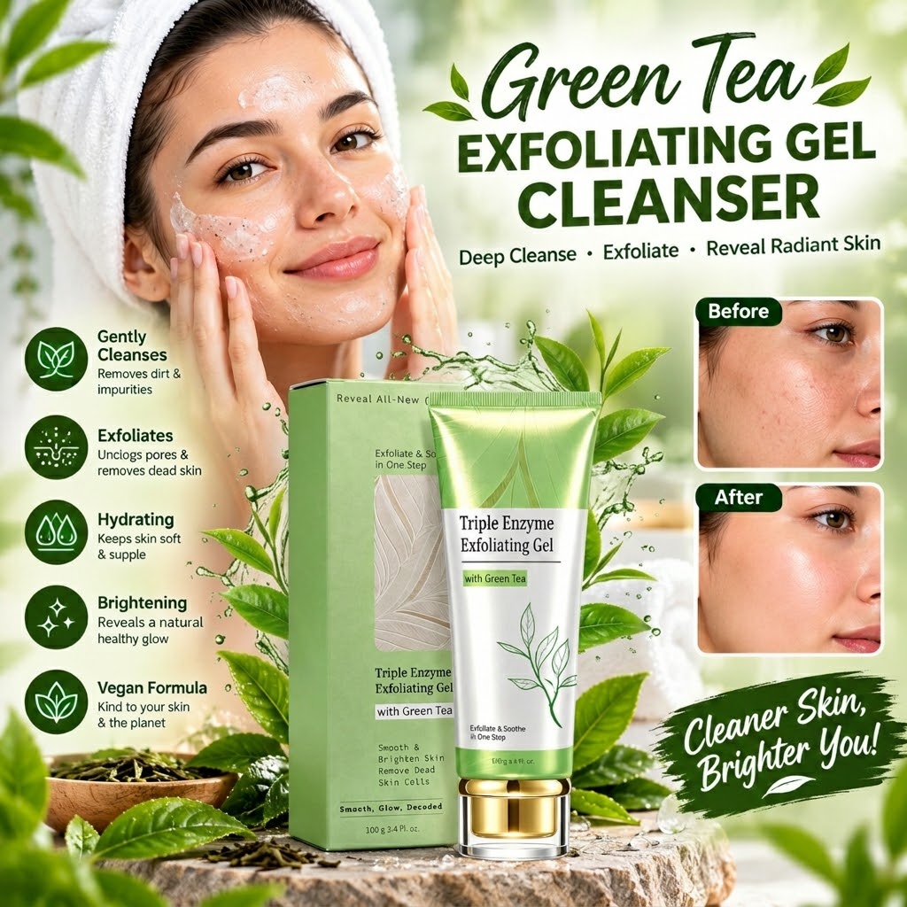 Green Tea Vegan Gel Cleanser – Exfoliating & Hydrating Face Wash
