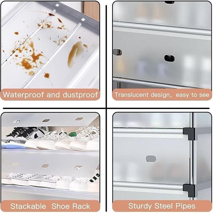 Tier Metal Shoe Rack with Dustproof Cover – Space-Saving Shoe Organizer